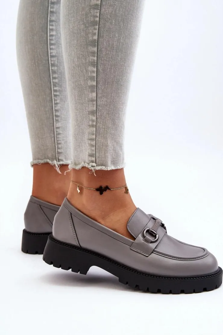 Buty damskie Vinceza Loafersy Damskie|Mokasyny Damskie Skórzane*Damskie Mokasyny Eko Skórzane Szare Ledda