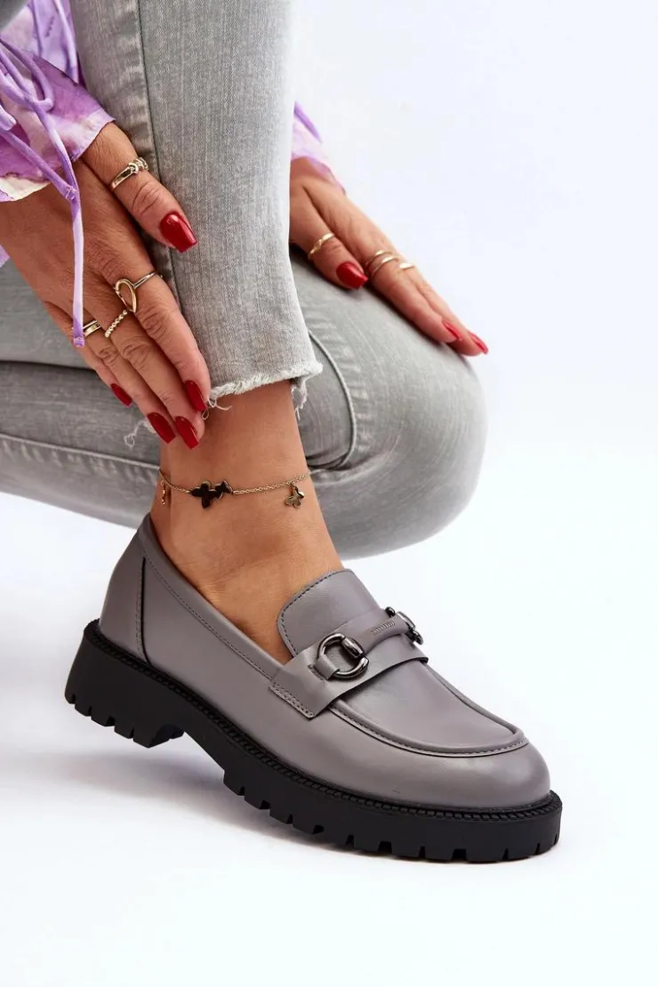 Buty damskie Vinceza Loafersy Damskie|Mokasyny Damskie Skórzane*Damskie Mokasyny Eko Skórzane Szare Ledda