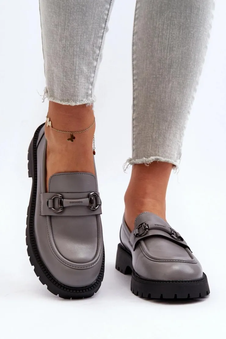Buty damskie Vinceza Loafersy Damskie|Mokasyny Damskie Skórzane*Damskie Mokasyny Eko Skórzane Szare Ledda