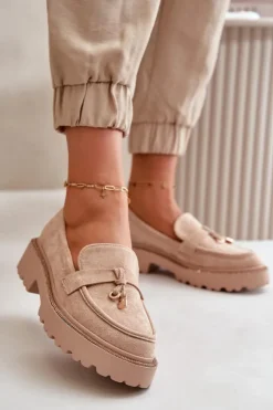 Boto Mokasyny Na Platformie|Mokasyny Damskie Zamszowe*Damskie Mokasyny Eko Zamszowe Ze Zdobieniem Beżowe Verindalle