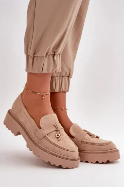 Boto Mokasyny Na Platformie|Mokasyny Damskie Zamszowe*Damskie Mokasyny Eko Zamszowe Ze Zdobieniem Beżowe Verindalle