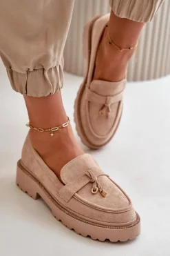 Boto Mokasyny Na Platformie|Mokasyny Damskie Zamszowe*Damskie Mokasyny Eko Zamszowe Ze Zdobieniem Beżowe Verindalle