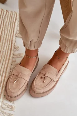 Boto Mokasyny Na Platformie|Mokasyny Damskie Zamszowe*Damskie Mokasyny Eko Zamszowe Ze Zdobieniem Beżowe Verindalle