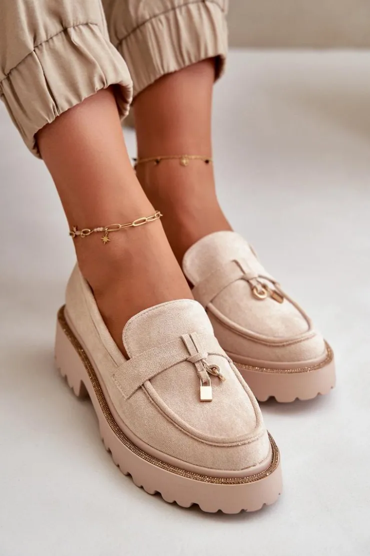 Damskie Boto Damskie Mokasyny Eko Zamszowe Ze Zdobieniem Jasnobeżowe Verindalle