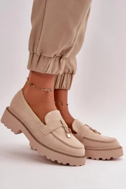 Damskie Boto Damskie Mokasyny Eko Zamszowe Ze Zdobieniem Jasnobeżowe Verindalle