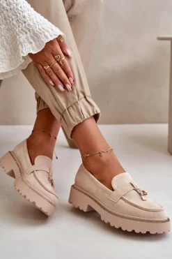 Damskie Boto Damskie Mokasyny Eko Zamszowe Ze Zdobieniem Jasnobeżowe Verindalle