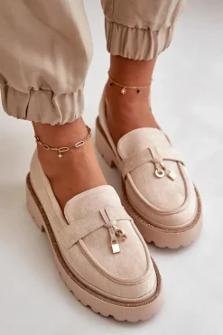 Damskie Boto Damskie Mokasyny Eko Zamszowe Ze Zdobieniem Jasnobeżowe Verindalle