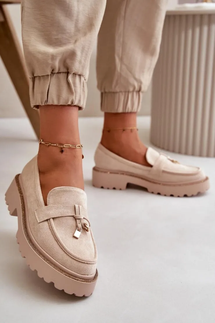 Damskie Boto Damskie Mokasyny Eko Zamszowe Ze Zdobieniem Jasnobeżowe Verindalle