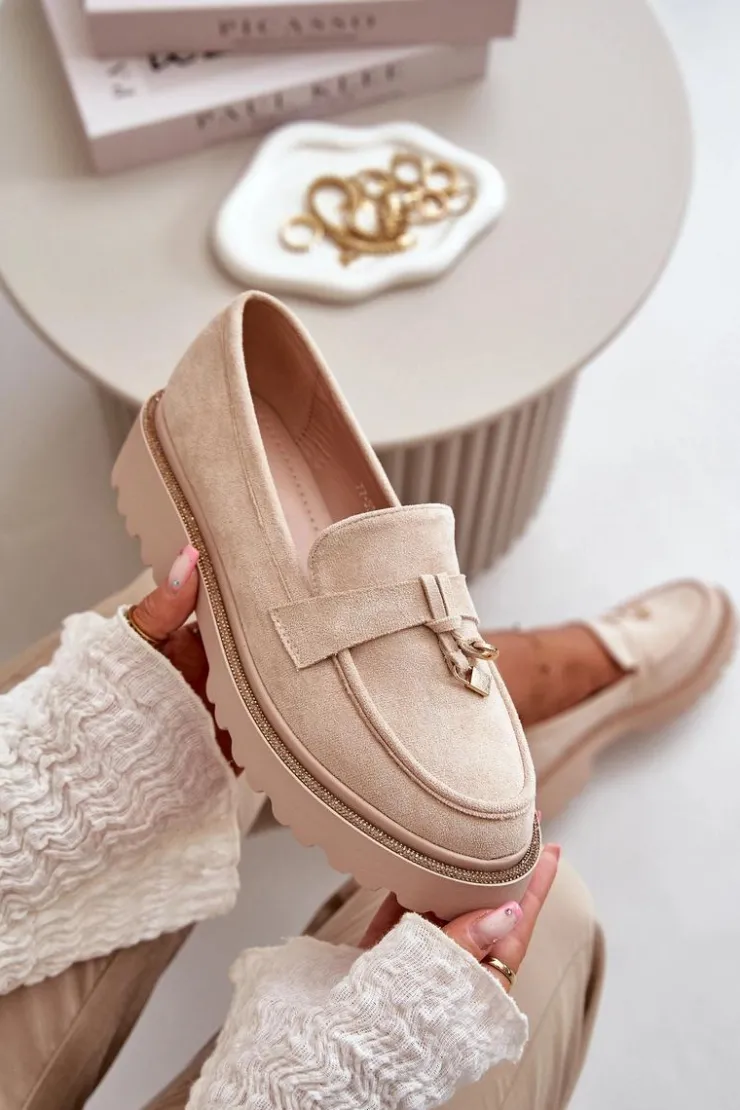 Damskie Boto Damskie Mokasyny Eko Zamszowe Ze Zdobieniem Jasnobeżowe Verindalle