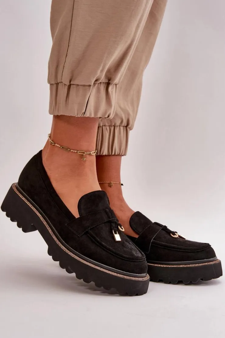 Sale Boto Damskie Mokasyny Eko Zamszowe Ze Zdobieniem Czarne Verindalle