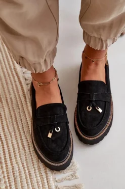 Sale Boto Damskie Mokasyny Eko Zamszowe Ze Zdobieniem Czarne Verindalle