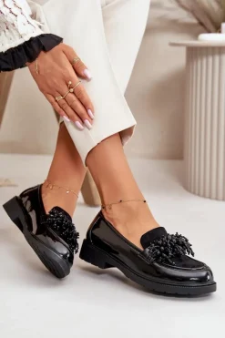 Online Damskie buty S.Barski Damskie Mokasyny Lakierowane S.Barski HY42-369 Czarne