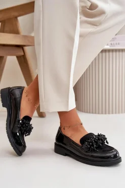 Online Damskie buty S.Barski Damskie Mokasyny Lakierowane S.Barski HY42-369 Czarne