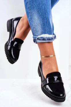 Clearance Boto Damskie Mokasyny Lordsy Lakierowana Skóra Czarne Nicole 2589
