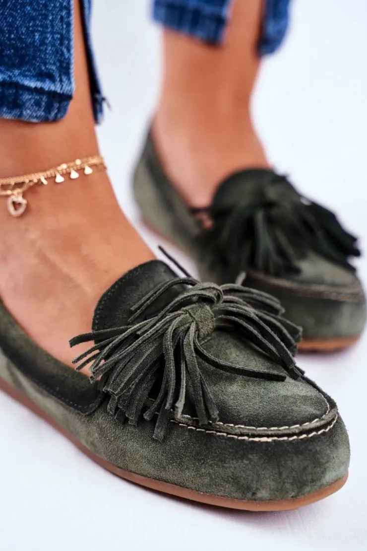 Damskie Maciejka Damskie Mokasyny Skórzane Oliwkowe 04830-24