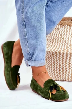 Damskie Maciejka Damskie Mokasyny Skórzane Zielone 04494-09/00-5