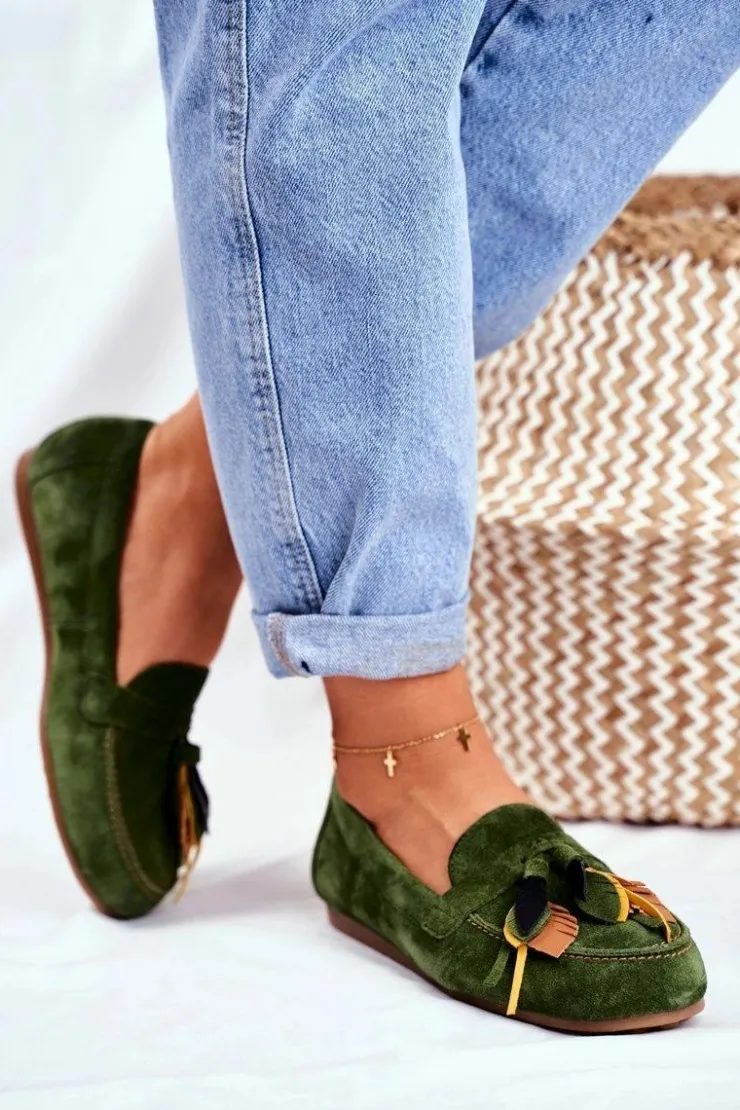 Damskie Maciejka Damskie Mokasyny Skórzane Zielone 04494-09/00-5