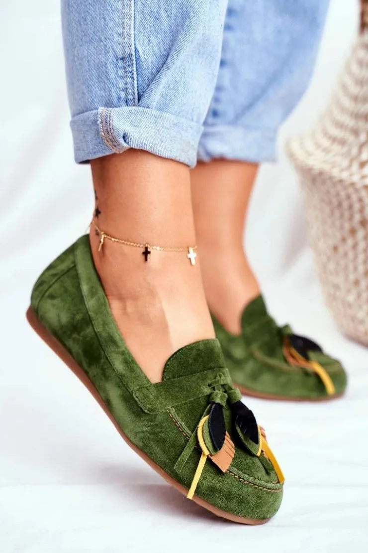 Damskie Maciejka Damskie Mokasyny Skórzane Zielone 04494-09/00-5