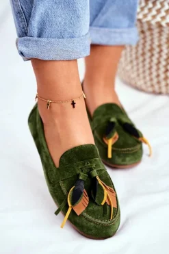 Damskie Maciejka Damskie Mokasyny Skórzane Zielone 04494-09/00-5