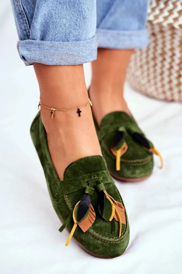 Damskie Maciejka Damskie Mokasyny Skórzane Zielone 04494-09/00-5