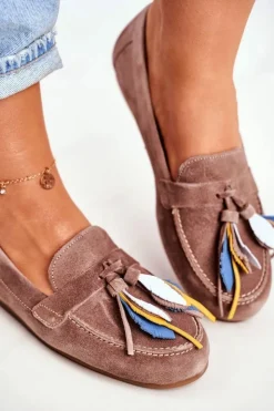 Damskie Maciejka Damskie Mokasyny Skórzane Beżowe 04494-04/00-5