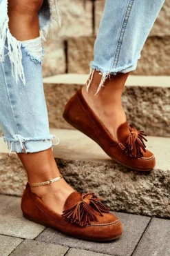 Damskie Maciejka Damskie Mokasyny Skórzane Camel 04830