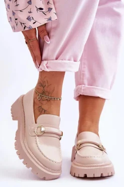 Sale Boto Damskie Mokasyny Na Masywnej Platformie Beżowe Calypso