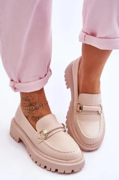 Sale Boto Damskie Mokasyny Na Masywnej Platformie Beżowe Calypso