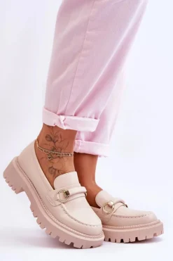 Sale Boto Damskie Mokasyny Na Masywnej Platformie Beżowe Calypso