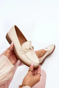 Damskie Boto Damskie Mokasyny Na Płaskim Obcasie Eko Skórzane Beżowe Vimedia