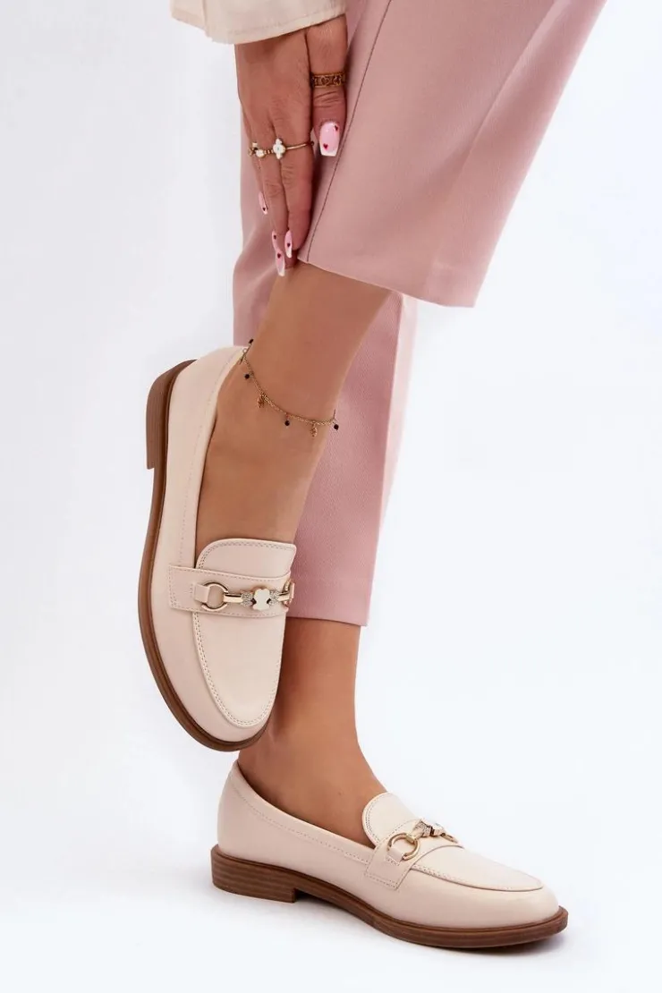 Damskie Boto Damskie Mokasyny Na Płaskim Obcasie Eko Skórzane Beżowe Vimedia