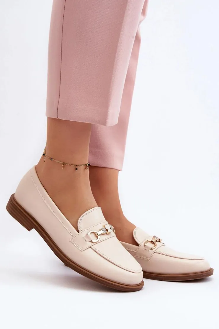 Damskie Boto Damskie Mokasyny Na Płaskim Obcasie Eko Skórzane Beżowe Vimedia