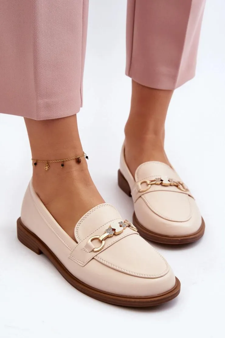 Damskie Boto Damskie Mokasyny Na Płaskim Obcasie Eko Skórzane Beżowe Vimedia