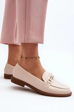 Damskie Boto Damskie Mokasyny Na Płaskim Obcasie Eko Skórzane Beżowe Vimedia