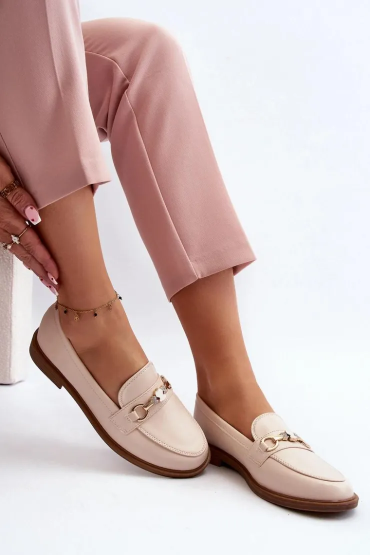 Damskie Boto Damskie Mokasyny Na Płaskim Obcasie Eko Skórzane Beżowe Vimedia