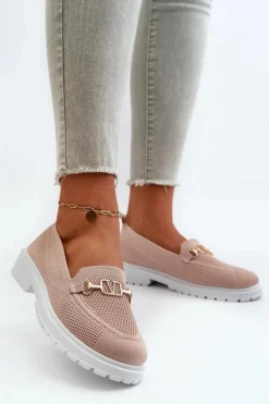 Sale Evento Damskie Mokasyny Na Płaskim Obcasie Ze Złotym Detalem Różowe Limentia