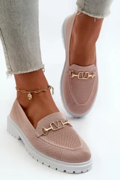 Sale Evento Damskie Mokasyny Na Płaskim Obcasie Ze Złotym Detalem Różowe Limentia