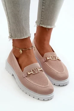 Sale Evento Damskie Mokasyny Na Płaskim Obcasie Ze Złotym Detalem Różowe Limentia