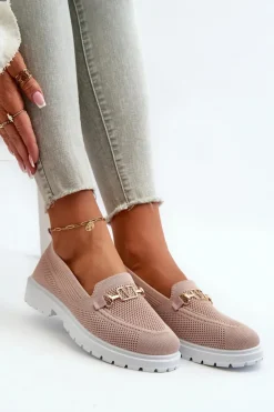 Sale Evento Damskie Mokasyny Na Płaskim Obcasie Ze Złotym Detalem Różowe Limentia
