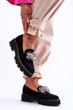 New Boto Damskie Mokasyny Na Platformie Z Ozdobami Czarne Brenda