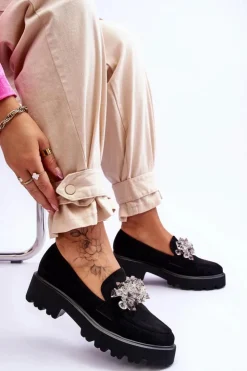 New Boto Damskie Mokasyny Na Platformie Z Ozdobami Czarne Brenda