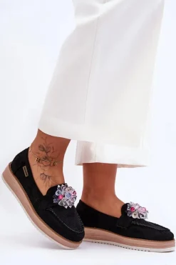 Boto Mokasyny Na Platformie|Mokasyny Damskie Zamszowe*Damskie Mokasyny Na Platformie Z Kamieniami Czarne Elonore