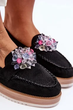 Boto Mokasyny Na Platformie|Mokasyny Damskie Zamszowe*Damskie Mokasyny Na Platformie Z Kamieniami Czarne Elonore