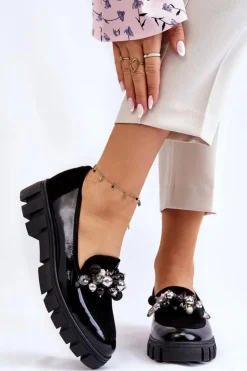 Laura Messi Mokasyny Damskie Lakierowane|Mokasyny Na Platformie*Damskie Mokasyny Na Platformie 2392 Czarne