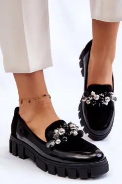Laura Messi Mokasyny Damskie Lakierowane|Mokasyny Na Platformie*Damskie Mokasyny Na Platformie 2392 Czarne