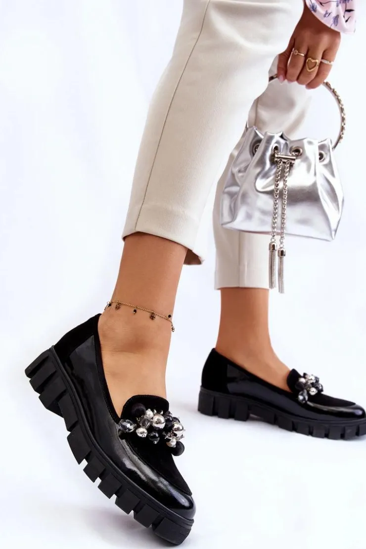 Laura Messi Mokasyny Damskie Lakierowane|Mokasyny Na Platformie*Damskie Mokasyny Na Platformie 2392 Czarne