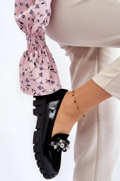 Laura Messi Mokasyny Damskie Lakierowane|Mokasyny Na Platformie*Damskie Mokasyny Na Platformie 2392 Czarne