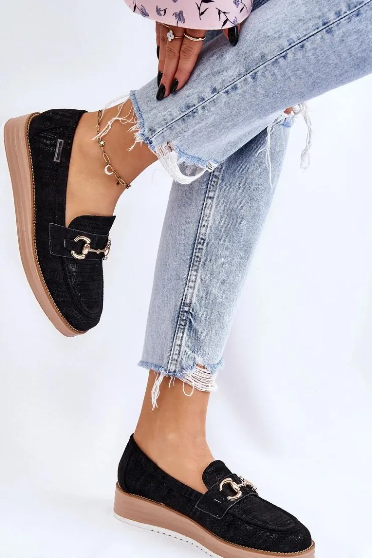 Damskie Boto Damskie Mokasyny Na Platformie Czarne Danny