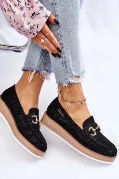 Damskie Boto Damskie Mokasyny Na Platformie Czarne Danny