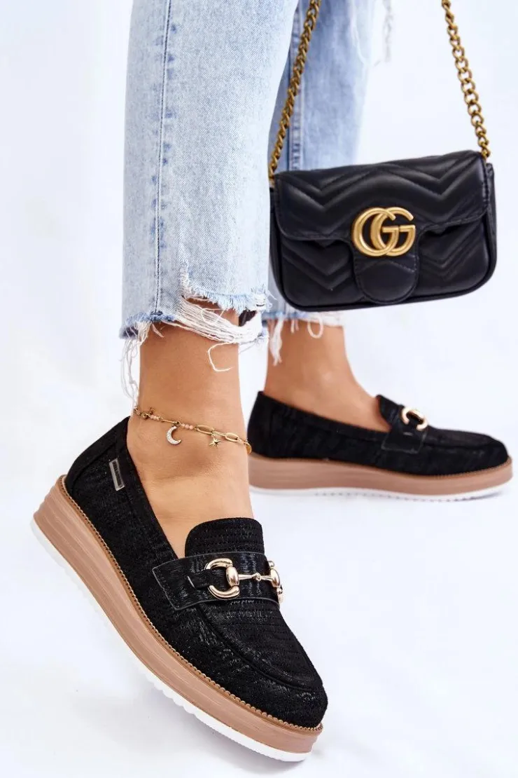 Damskie Boto Damskie Mokasyny Na Platformie Czarne Danny